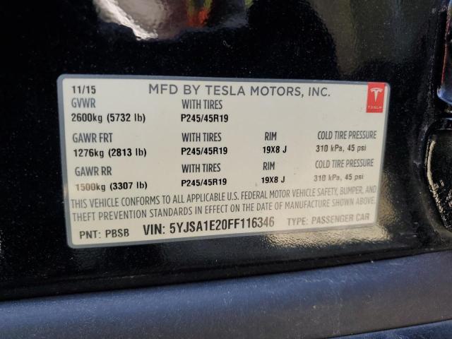 5YJSA1E20FF116346 - 2015 TESLA MODEL S BLACK photo 12