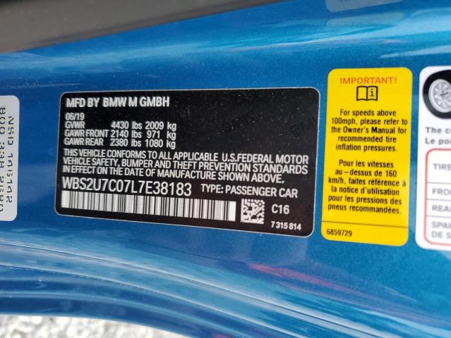 WBS2U7C07L7E38183 - 2020 BMW M2 COMPETITION Синій фото 12