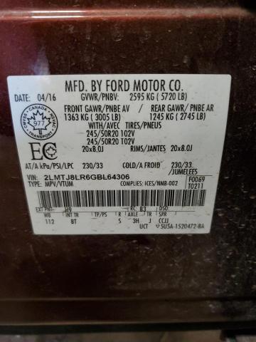 2LMTJ8LR6GBL64306 - 2016 LINCOLN MKX RESERVE Bordo foto 13