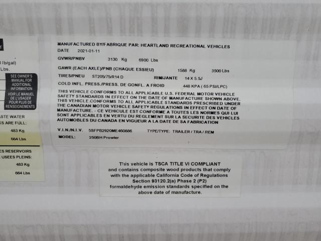 5SFPB2920ME460886 - 2021 HEART LAND PROWLER 双色 照片 8