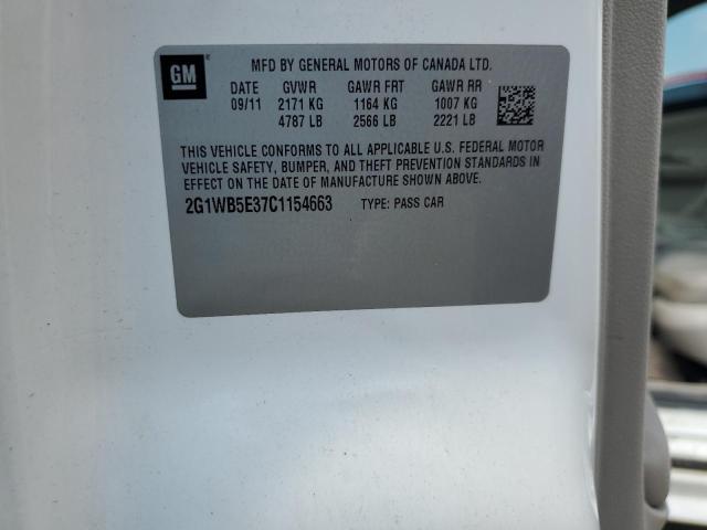 2G1WB5E37C1154663 - 2012 CHEVROLET IMPALA LT 白色 照片 12