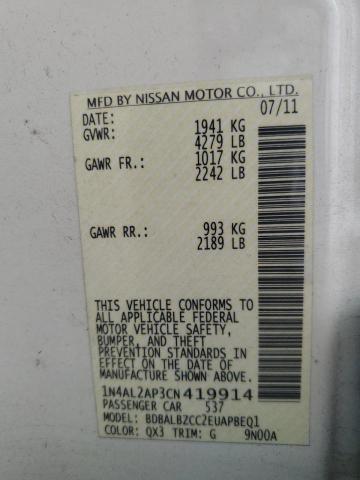 1N4AL2AP3CN419914 - 2012 NISSAN ALTIMA BASE 白色 照片 12