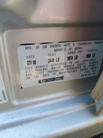 KL1TD6DE0BB131292 - 2011 CHEVROLET AVEO LS ვერცხლისფერი ფოტო 12