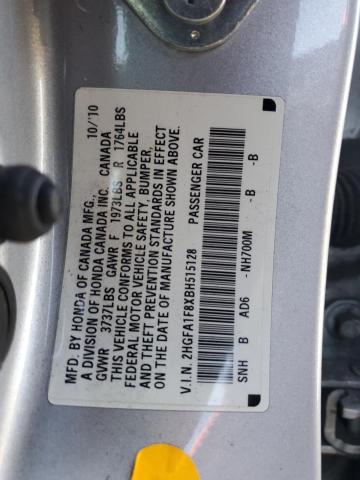 2HGFA1F8XBH515128 - 2011 HONDA CIVIC EX ვერცხლისფერი ფოტო 12