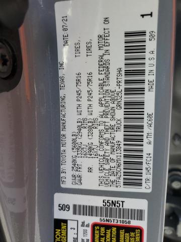 5TFAZ5CN6MX113849 - 2021 TOYOTA TACOMA DOUBLE CAB GRAY photo 12