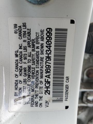 2HGFA16979H340999 - 2009 HONDA CIVIC EXL WHITE photo 12