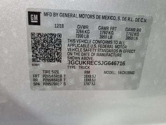 3GCUKREC5JG646716 - 2018 CHEVROLET SILVERADO K1500 LT SILVER photo 12