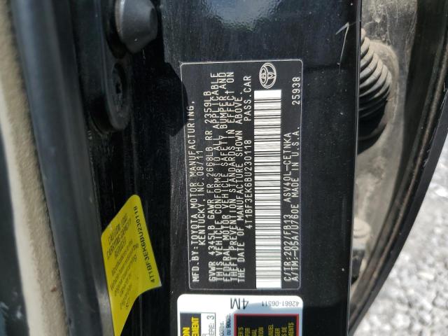 4T1BF3EK6BU230118 - 2011 TOYOTA CAMRY BASE BLACK photo 12