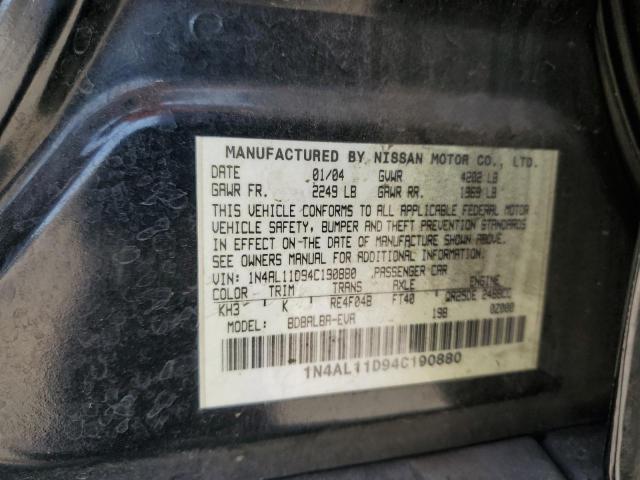 1N4AL11D94C190880 - 2004 NISSAN ALTIMA BASE 黑色 照片 12