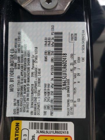 3LN6L5LU1LR602418 - 2020 LINCOLN MKZ RESERVE შავი ფოტო 12