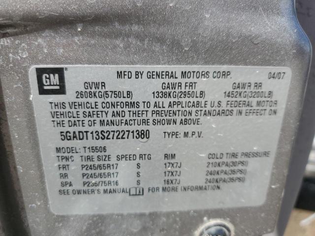 5GADT13S272271380 - 2007 BUICK RAINIER CXL GRAY photo 13