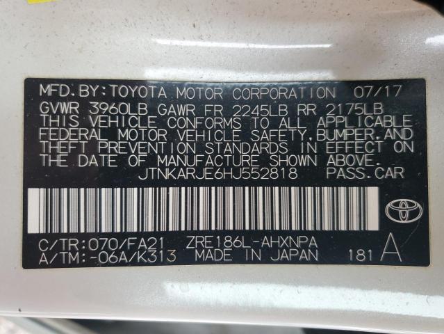 JTNKARJE6HJ552818 - 2017 TOYOTA COROLLA თეთრი ფოტო 12
