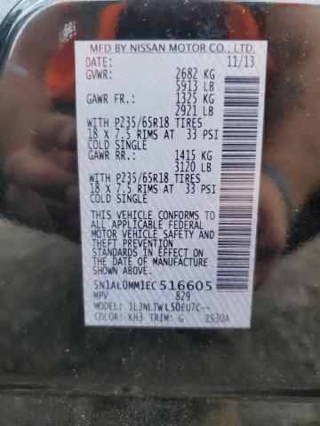 5N1AL0MM1EC516605 - 2014 INFINITI QX60 BLACK photo 13