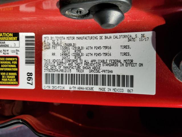 3TMBZ5DN9JM012115 - 2018 TOYOTA TACOMA DOUBLE CAB 红色 照片 12