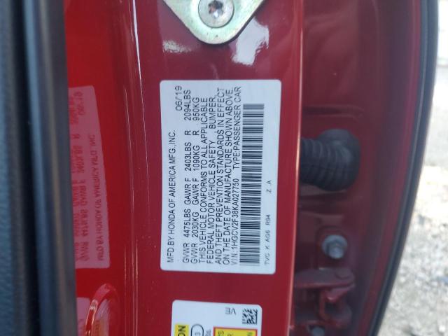 1HGCV2F38KA027750 - 2019 HONDA ACCORD SPORT Червоний фото 12