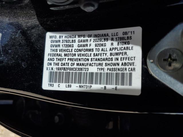 19XFB2F9XCE306723 - 2012 HONDA CIVIC EXL BLACK photo 12