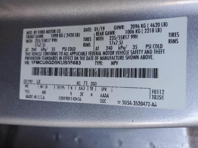 1FMCU0GD5KUB05683 - 2019 FORD ESCAPE SE SILVER photo 13