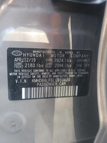 KMHD84LF6LU910424 - 2020 HYUNDAI ELANTRA SEL GRAY photo 12