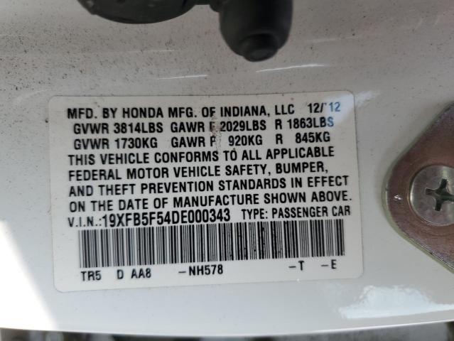 19XFB5F54DE000343 - 2013 HONDA CIVIC NATURAL GAS WHITE photo 12