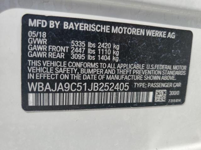 WBAJA9C51JB252405 - 2018 BMW 5 SERIES 白色 照片 12