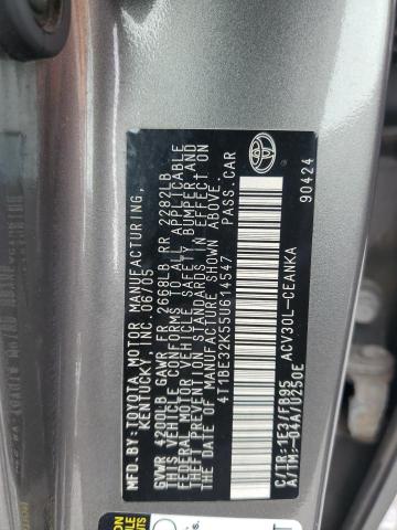 4T1BE32K55U614547 - 2005 TOYOTA CAMRY LE GRAY photo 12