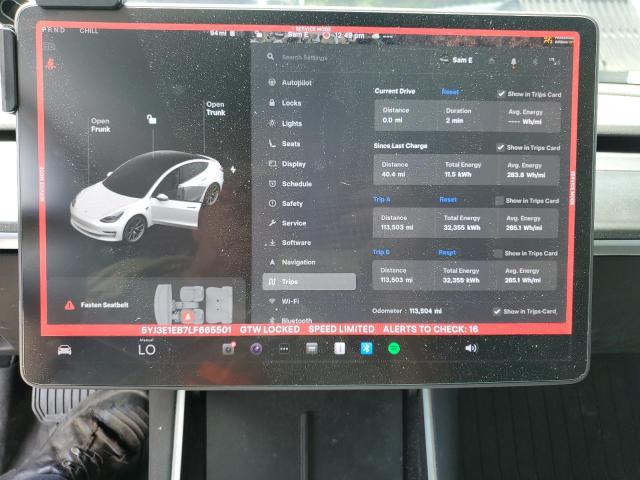 5YJ3E1EB7LF665501 - 2020 TESLA MODEL 3 Սպիտակ լուսանկար 9