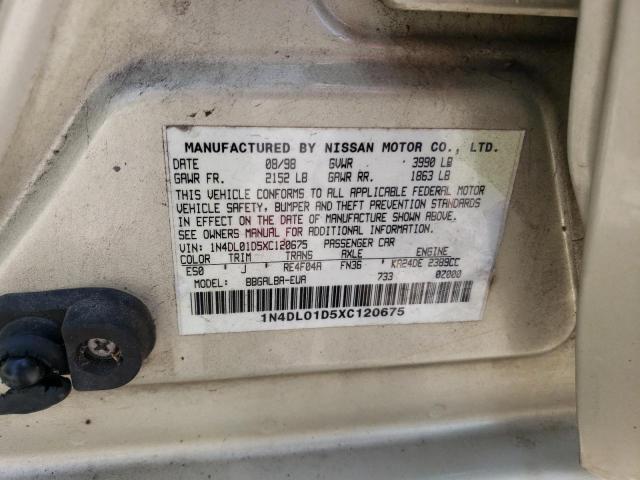 1N4DL01D5XC120675 - 1999 NISSAN ALTIMA XE CREAM photo 12