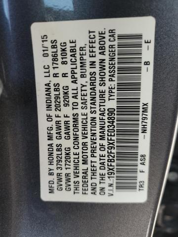 19XFB2F9XFE034890 - 2015 HONDA CIVIC EXL გრაფიტი ფოტო 13