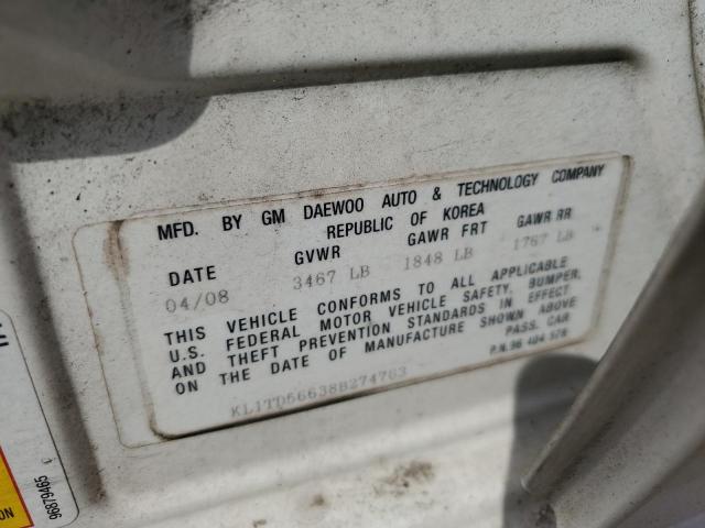 KL1TD56638B274763 - 2008 CHEVROLET AVEO BASE Ağ foto 12