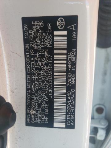JTDKN3DU3A5101157 - 2010 TOYOTA PRIUS 白色 照片 12