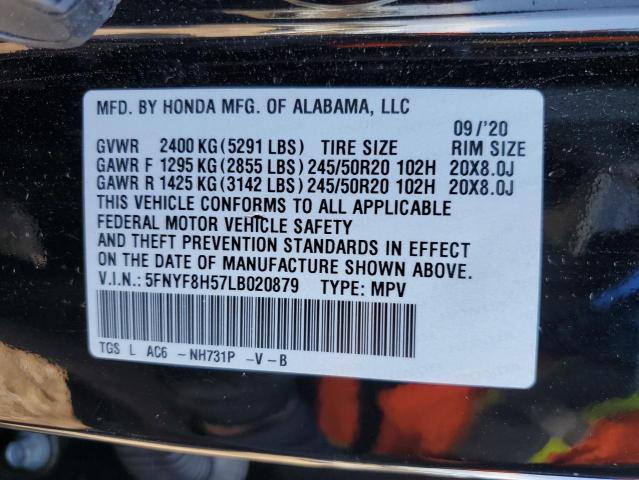 5FNYF8H57LB020879 - 2020 HONDA PASSPORT EXL BLACK photo 12
