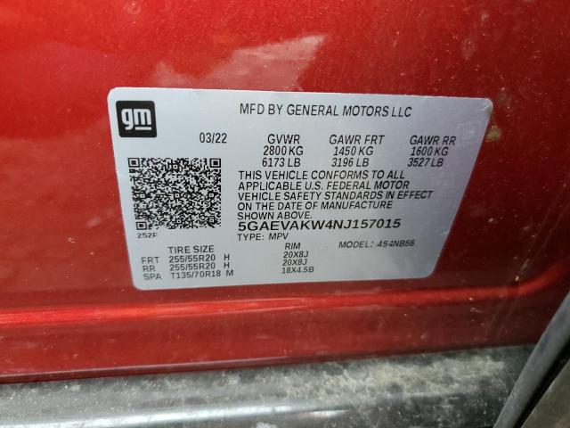 5GAEVAKW4NJ157015 - 2022 BUICK ENCLAVE ESSENCE 红色 照片 13