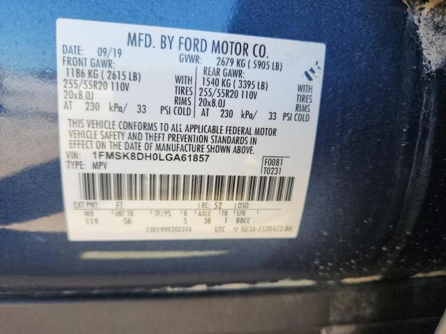 1FMSK8DH0LGA61857 - 2020 FORD EXPLORER XLT 蓝色 照片 13