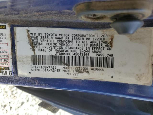 JTDBR38E142043966 - 2004 TOYOTA COROLLA CE BLUE photo 12