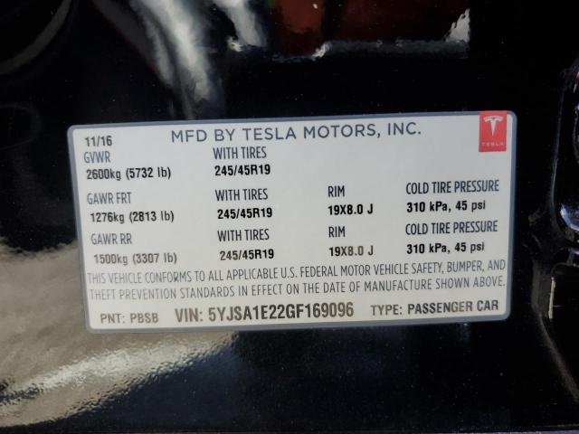 5YJSA1E22GF169096 - 2016 TESLA MODEL S 黑色 照片 12