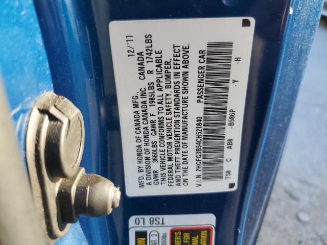 2HGFG3B54CH521840 - 2012 HONDA CIVIC LX BLUE photo 12