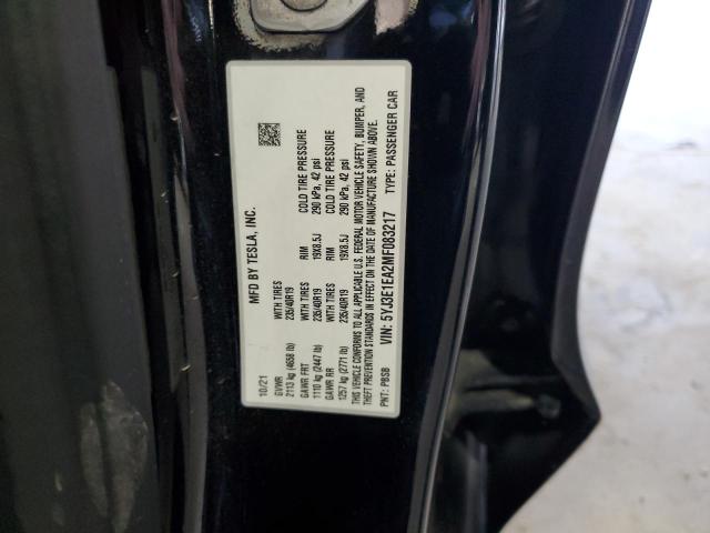 5YJ3E1EA2MF083217 - 2021 TESLA MODEL 3 黑色 照片 12
