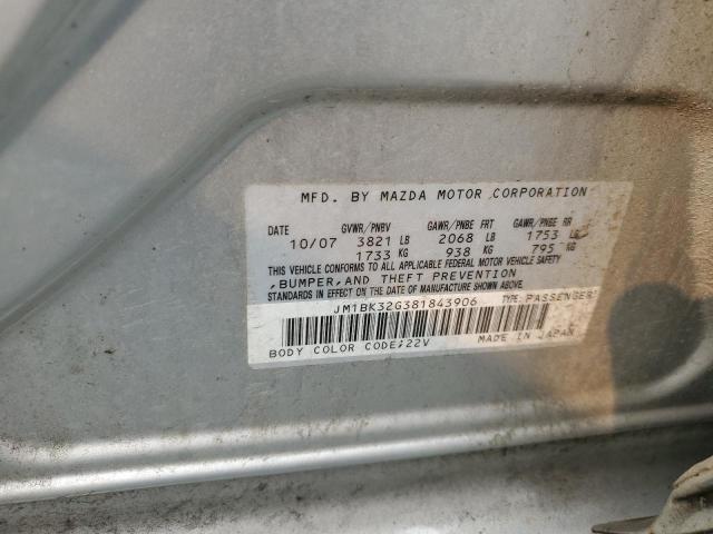 JM1BK32G381843906 - 2008 MAZDA 3 I SILVER photo 12