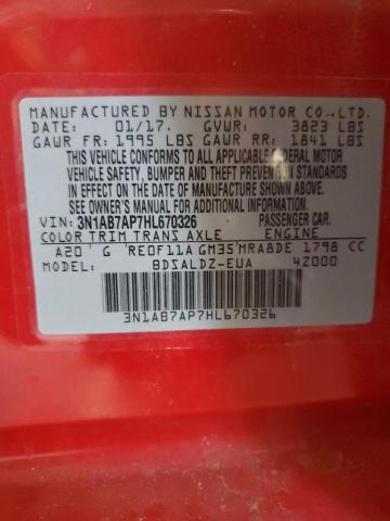 3N1AB7AP7HL670326 - 2017 NISSAN SENTRA S RED photo 13