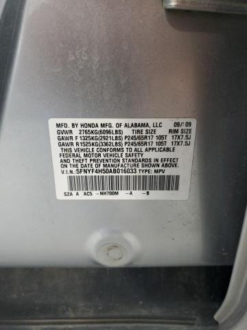 5FNYF4H50AB016033 - 2010 HONDA PILOT EXL 银色 照片 13