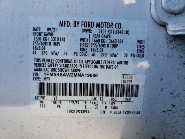 1FM5K8AW2MNA19686 - 2021 FORD EXPLORER POLICE INTERCEPTOR WHITE photo 13