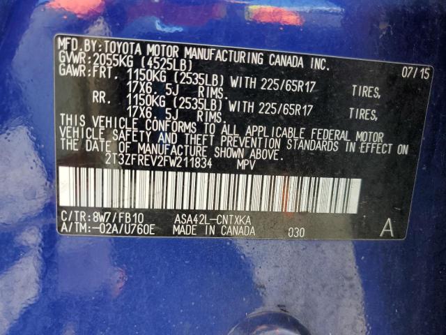 2T3ZFREV2FW211834 - 2015 TOYOTA RAV4 LE BLUE photo 13