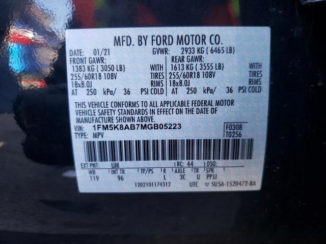 1FM5K8AB7MGB05223 - 2021 FORD EXPLORER POLICE INTERCEPTOR BLACK photo 10