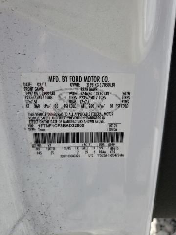 1FTNF1CF3BKD32600 - 2011 FORD F150 WHITE photo 12