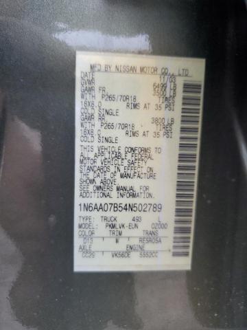 1N6AA07B54N502789 - 2004 NISSAN TITAN XE 绿色 照片 12