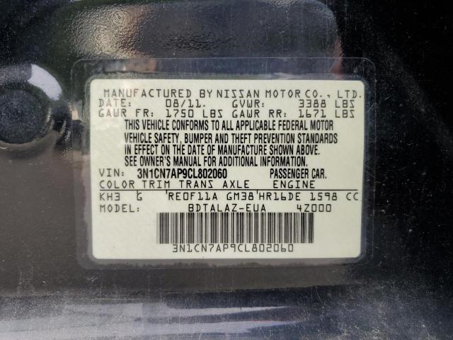 3N1CN7AP9CL802060 - 2012 NISSAN VERSA S Qara foto 10