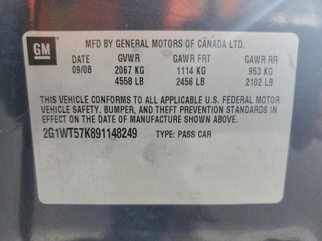 2G1WT57K891148249 - 2009 CHEVROLET IMPALA 1LT CHARCOAL photo 12