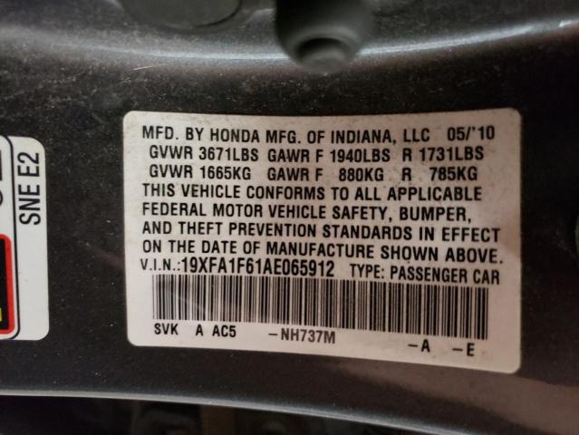 19XFA1F61AE065912 - 2010 HONDA CIVIC LX-S Boz foto 12