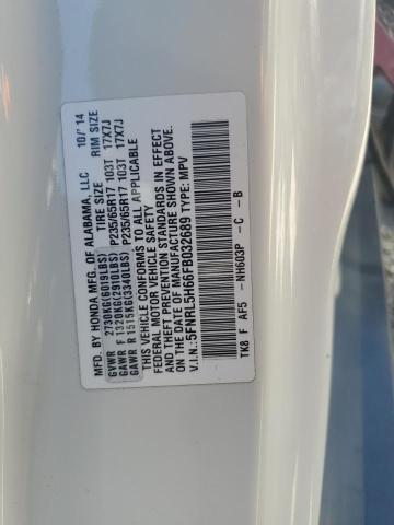 5FNRL5H66FB032689 - 2015 HONDA ODYSSEY EXL WHITE photo 14