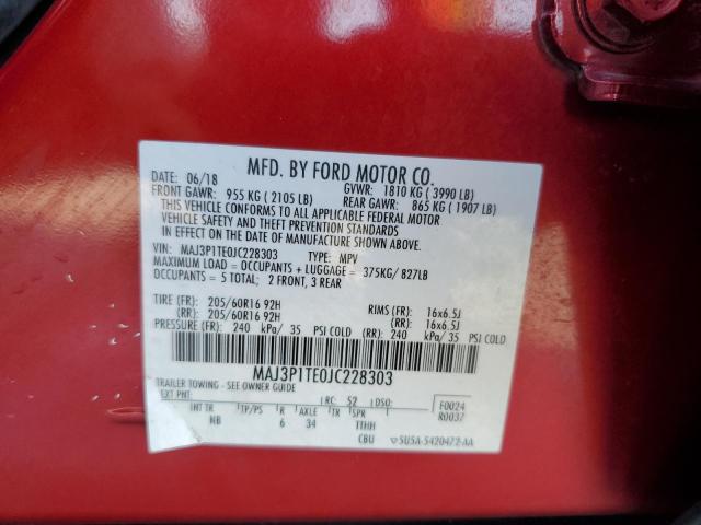 MAJ3P1TE0JC228303 - 2018 FORD ECOSPORT SE 红色 照片 13